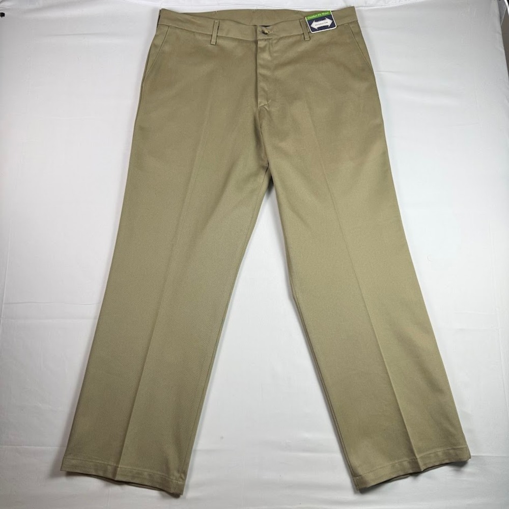 Wrangler Ultimate Khaki Pants Men 36x30 Tan Flat Front No Iron Flex NEW